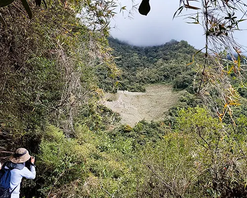 First view of Wiñay Wayna on the Inca Trail