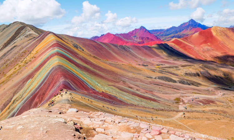 Hikers on Rainbow Mountain